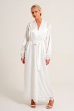 Robe Longo Decorado com Botões Swarovski com Renda em Cetim Off White Noiva