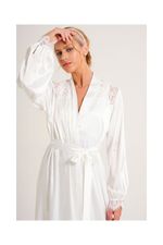 Robe Longo Decorado com Botões Swarovski com Renda em Cetim Off White Noiva