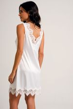 Camisola Curta Decorada com Botões Swarovski com Renda em Cetim Off White Noiva