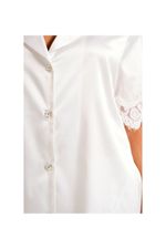 Pijama Clássico Curto Decorado com Botões Swarovski em Cetim Off White Noiva