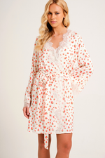 Robe Curto com Renda em Cetim Estampa Morango