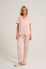 Pijama Clássico Semi Longo com Vivo em Malha Soft Print Estampa Morango