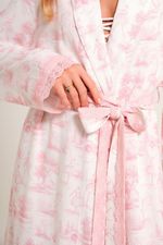 Robe Curto com Gola Xale e Renda em Viscose Estampa Toile Ballet