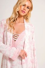 Robe Curto com Gola Xale e Renda em Viscose Estampa Toile Ballet