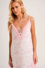 Camisola Midi com Renda em Viscose Estampa Toile Ballet