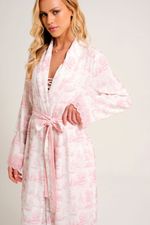 Robe Midi com Gola Xale e Renda em Viscose Estampa Toile Ballet