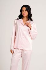 Pijama Clássico Longo com Renda em Cetim Rosa Ballet					