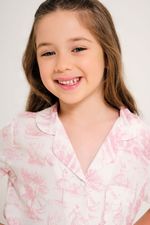 Pijama Clássico Semi Longo Infantil com Botões e Babado em Viscose Estampa Toile Ballet
