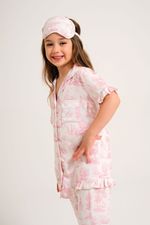 Pijama Clássico Semi Longo Infantil com Botões e Babado em Viscose Estampa Toile Ballet