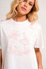 Pijama Longo com T-Shirt Off White com Silk Bailarina e Calça em Viscose Estampa Toile Ballet