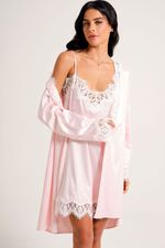 Camisola Curta com Renda em Cetim Rosa Ballet