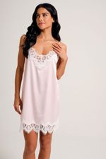 Camisola Curta com Renda em Cetim Rosa Ballet