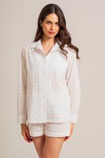 Pijama Clássico Semi Curto com Botões em Laise Off White