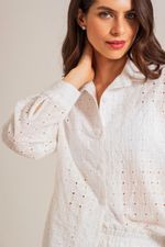 Pijama Clássico Semi Curto com Botões em Laise Off White