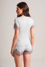 Pijama Curto com Renda em Malha Viscolycra Mescla