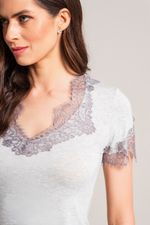 Pijama Curto com Renda em Malha Viscolycra Mescla