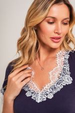 Pijama Curto com Renda em Malha Viscolycra Marinho