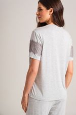 Pijama Longo com T-shirt de Renda em Malha Viscolycra Mescla