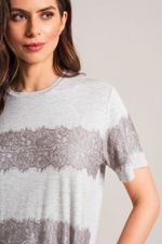 Pijama Longo com T-shirt de Renda em Malha Viscolycra Mescla