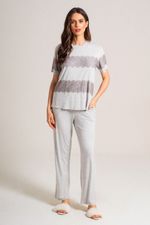 Pijama Longo com T-shirt de Renda em Malha Viscolycra Mescla