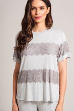 Pijama Longo com T-shirt de Renda em Malha Viscolycra Mescla