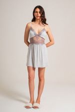 Camisola Curta com Renda em Malha Viscolycra Mescla