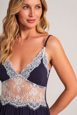 Camisola Curta com Renda em Malha Viscolycra Marinho