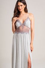Camisola Longa com Renda em Malha Viscolycra Mescla