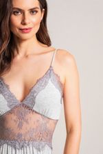 Camisola Longa com Renda em Malha Viscolycra Mescla