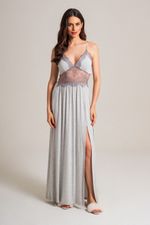 Camisola Longa com Renda em Malha Viscolycra Mescla