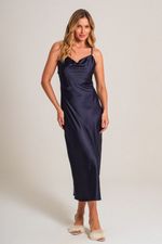 Slip Dress Midi em Cetim Marinho 