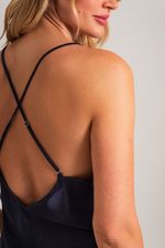Slip Dress Midi em Cetim Marinho 