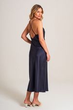 Slip Dress Midi em Cetim Marinho 