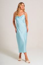 Slip Dress Midi em Cetim Azul Claro 