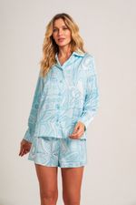 Pijama Clássico Semi Curto com Botões em Cetim Estampa Pucci