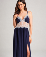 Camisola Longa com Renda em Malha Viscolycra Marinho
