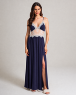 Camisola Longa com Renda em Malha Viscolycra Marinho