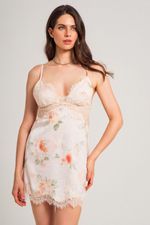 Camisola Curta com Renda em Cetim Estampa Floral