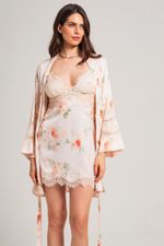Camisola Curta com Renda em Cetim Estampa Floral
