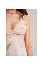 Camisola Curta com Renda em Cetim Estampa Floral