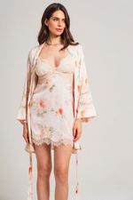 Robe Curto com Renda em Cetim Estampa Floral