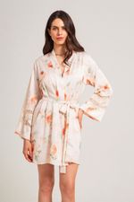 Robe Curto com Renda em Cetim Estampa Floral