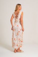 Camisola Longa com Renda em Cetim Estampa Floral