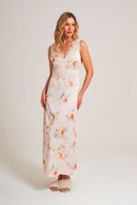 Camisola Longa com Renda em Cetim Estampa Floral
