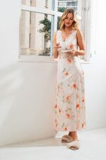 Camisola Longa com Renda em Cetim Estampa Floral