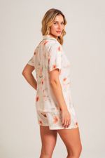 Pijama Clássico Curto com Botões e Vivo em Cetim Estampa Floral