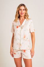 Pijama Clássico Curto com Botões e Vivo em Cetim Estampa Floral