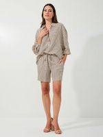 Shorts Paris Viscose Xadrez Bege 