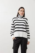 Blusa Gola Alta Listrada Preto-Off