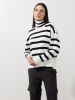 Blusa Gola Alta Listrada Preto-Off